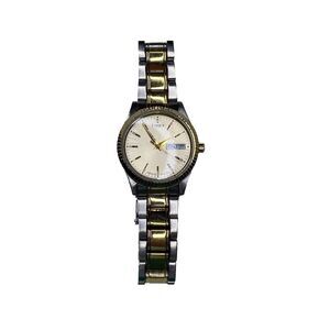 Timex Dial Round Gold Tone Case Two Tone Stainless Steel Stretch Band Watch Date